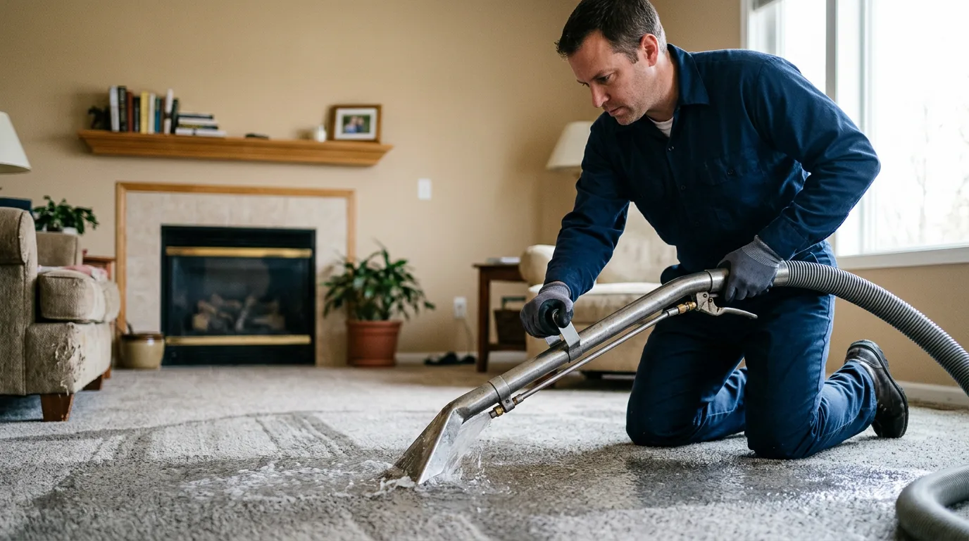 Water damage restoration technician working near Warren, IL
